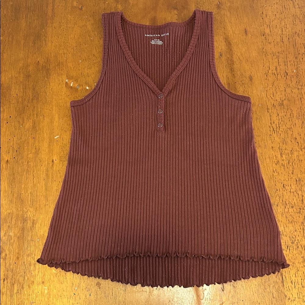 American Eagle Maroon Soft Plush Henley Tank Top - Size S